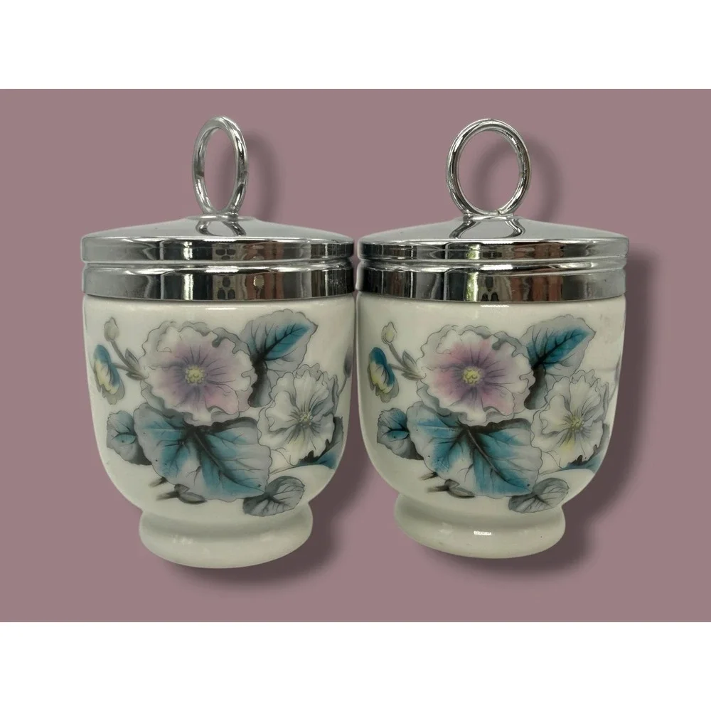 Royal Worcester Porcelain Egg Coddlers Set of 2 Floral  Made in England